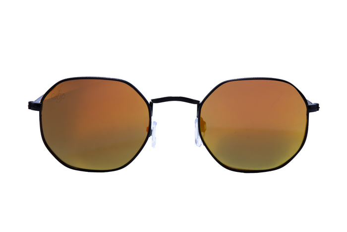 Jeepers Peepers BLACK HEXAGON FRAME WITH ORANGE/GREEN MIRROR LENSES