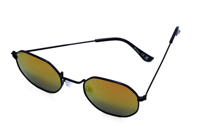 Jeepers Peepers BLACK HEXAGON FRAME WITH ORANGE/GREEN MIRROR LENSES