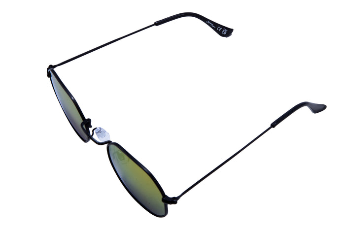 Jeepers Peepers BLACK HEXAGON FRAME WITH ORANGE/GREEN MIRROR LENSES