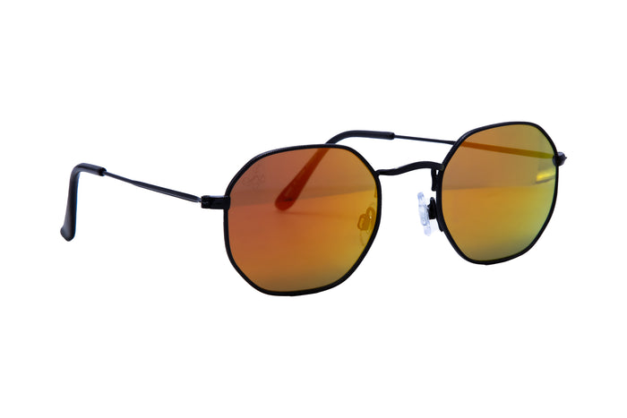 jeepers peepers BLACK HEXAGON FRAME WITH ORANGE/GREEN MIRROR LENSES