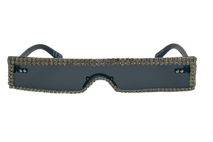 Jeepers Peepers BLACK RECTANGLE FRAME WITH DIAMONTE DETAIL AND GREY LENSES