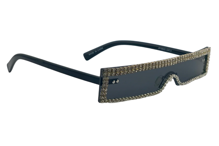 Jeepers Peepers BLACK RECTANGLE FRAME WITH DIAMONTE DETAIL AND GREY LENSES