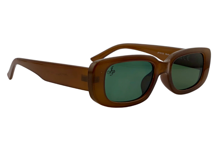 jeepers peepers BROWN RECTANGLE FRAME WITH GREEN LENSES