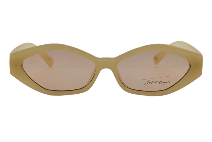 Jeepers Peepers CREAM OVAL FRAME WITH LIGHT PINK LENSES