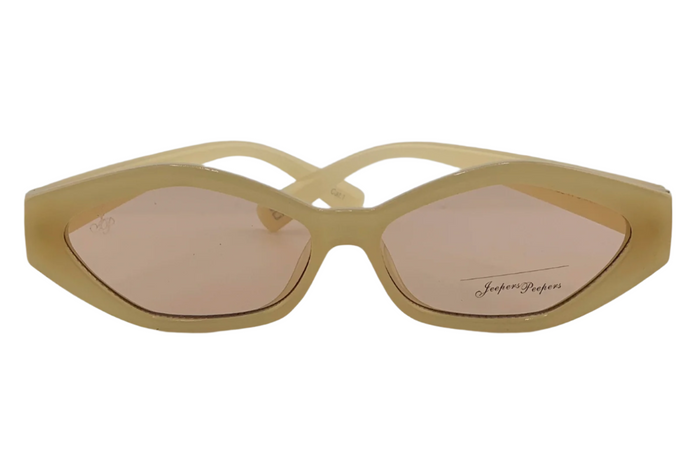 Jeepers Peepers CREAM OVAL FRAME WITH LIGHT PINK LENSES