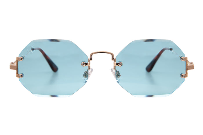 Jeepers Peepers GOLD RIMLESS FRAME WITH BLUE LENSES