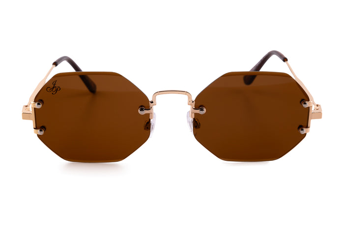 Jeepers Peepers GOLD RIMLESS FRAME WITH BROWN LENSES