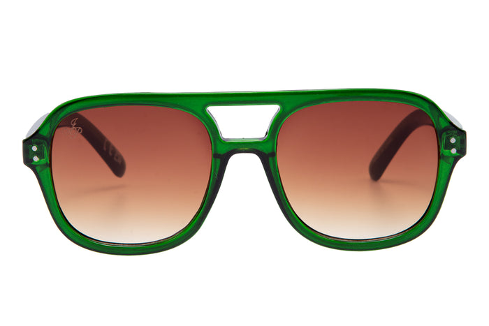 Jeepers Peepers GREEN AVIATOR FRAME WITH BROWN LENSES