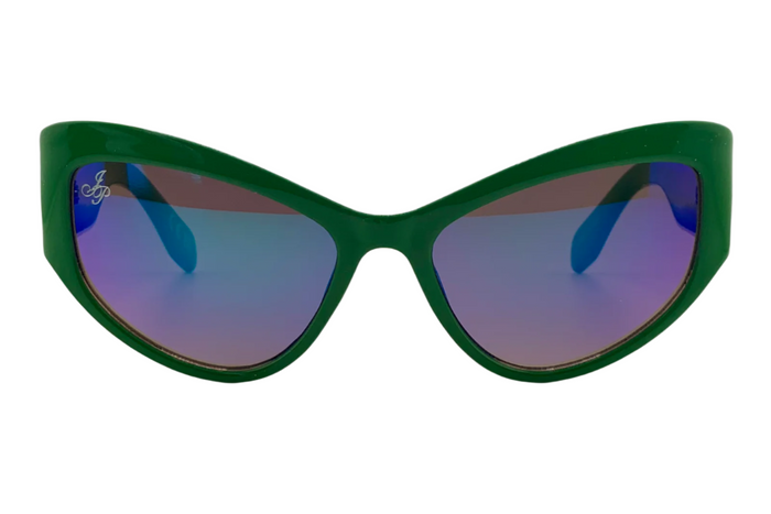 Jeepers Peepers GREEN CAT EYE FRAME WITH BLUE LENSES
