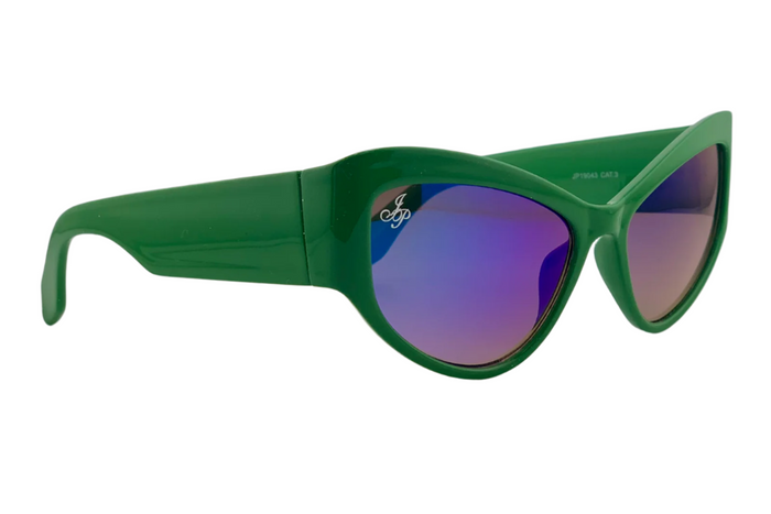 Jeepers Peepers GREEN CAT EYE FRAME WITH BLUE LENSES