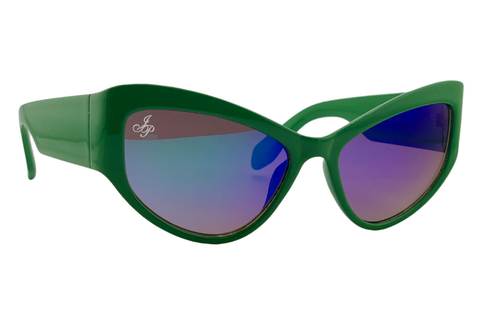 jeepers peepers GREEN CAT EYE FRAME WITH BLUE LENSES