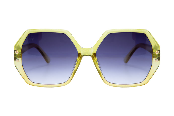 Jeepers Peepers GREEN HEXAGON FRAME WITH BLUE LENSES