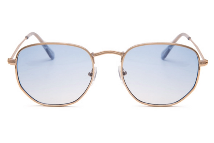 Jeepers Peepers HEXAGON STYLE IN GOLD WITH BLUE LENSES