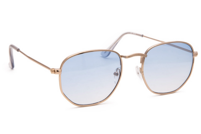 jeepers peepers HEXAGON STYLE IN GOLD WITH BLUE LENSES