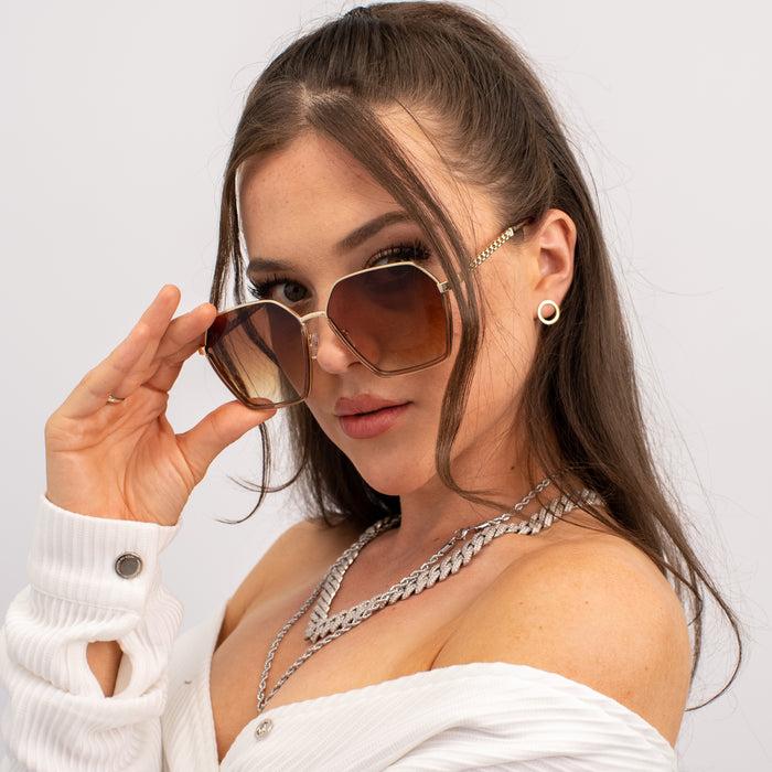 Jeepers Peepers OVERSIZED HEXAGON SHAPE IN BROWN