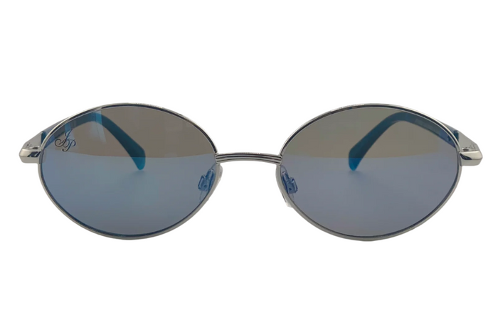 Jeepers Peepers SILVER OVAL FRAME WITH BLUE LENSES