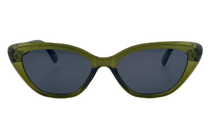 Jeepers Peepers OLIVE CAT EYE FRAME WITH GREY LENSES
