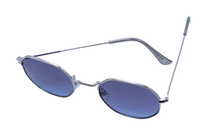 Jeepers Peepers SILVER HEXAGON SHAPE FRAMES WITH BLUE LENSES