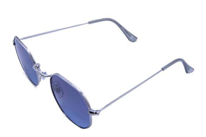 Jeepers Peepers SILVER HEXAGON SHAPE FRAMES WITH BLUE LENSES