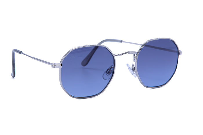 jeepers peepers SILVER HEXAGON SHAPE FRAMES WITH BLUE LENSES