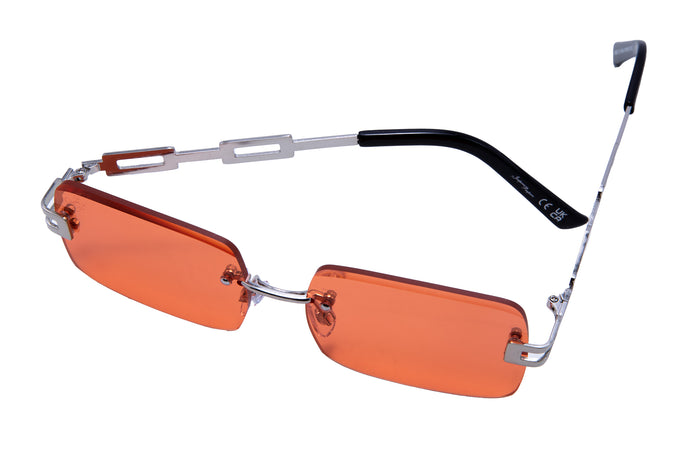 Jeepers Peepers SILVER RECTANGLE FRAME WITH ORANGE LENSES