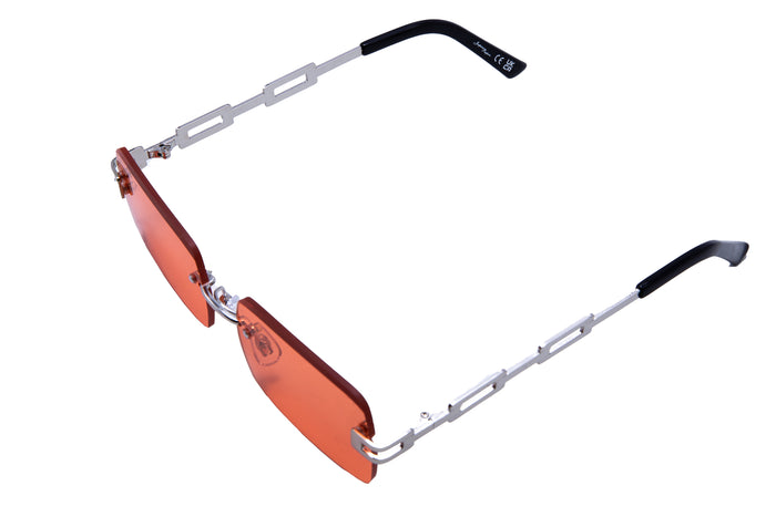 Jeepers Peepers SILVER RECTANGLE FRAME WITH ORANGE LENSES