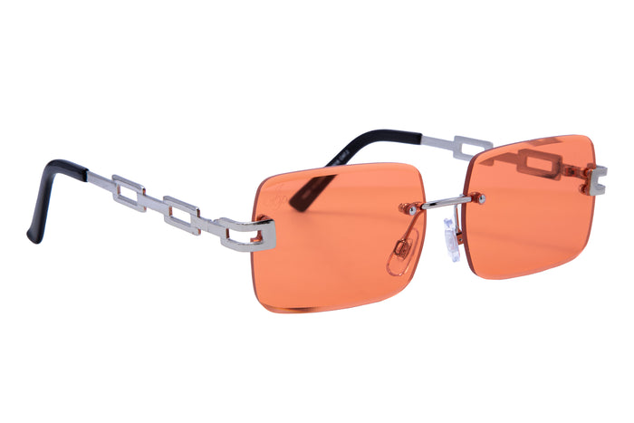 jeepers peepers SILVER RECTANGLE FRAME WITH ORANGE LENSES
