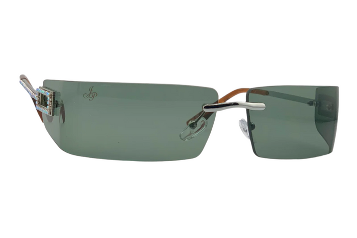 jeepers peepers SILVER VISOR FRAME WITH DIAMANTE AND GREEN LENSES