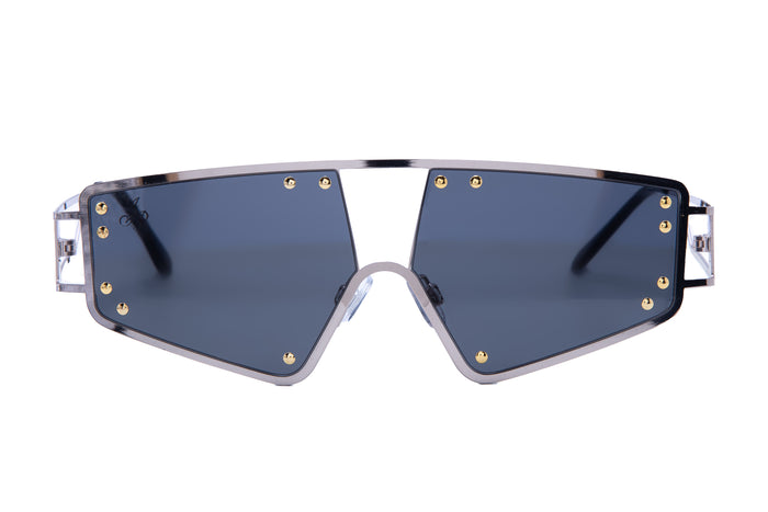 Jeepers Peepers SILVER VISOR SHAPE WITH BLACK LENSES