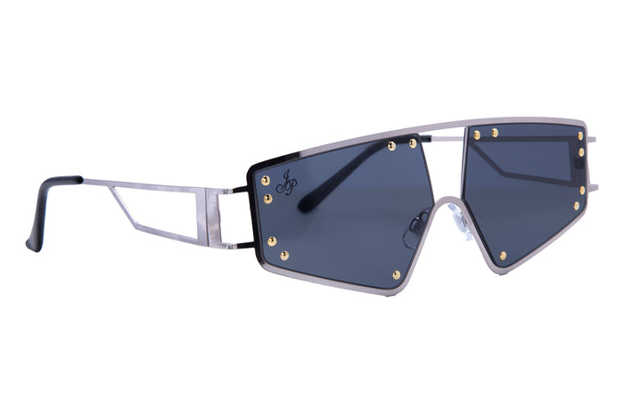 jeepers peepers SILVER VISOR SHAPE WITH BLACK LENSES