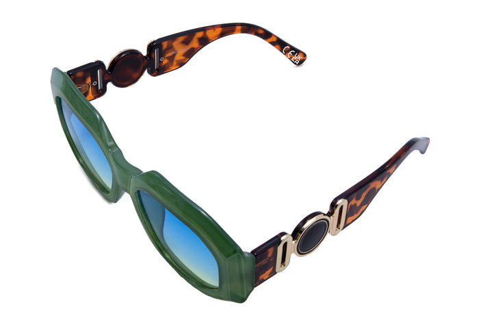 Jeepers Peepers SQUARE CHUNKY GREEN FRAMES WITH TORT TEMPLES