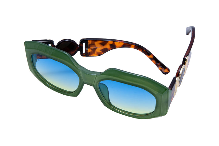 Jeepers Peepers SQUARE CHUNKY GREEN FRAMES WITH TORT TEMPLES