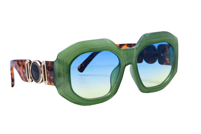 jeepers peepers SQUARE CHUNKY GREEN FRAMES WITH TORT TEMPLES