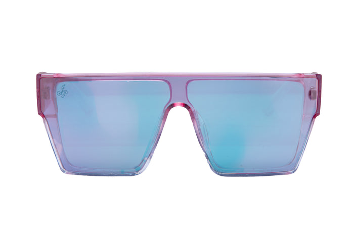 Jeepers Peepers SQUARE FRAME IN PINK WITH PINK TO GREEN MIRROR LENSES
