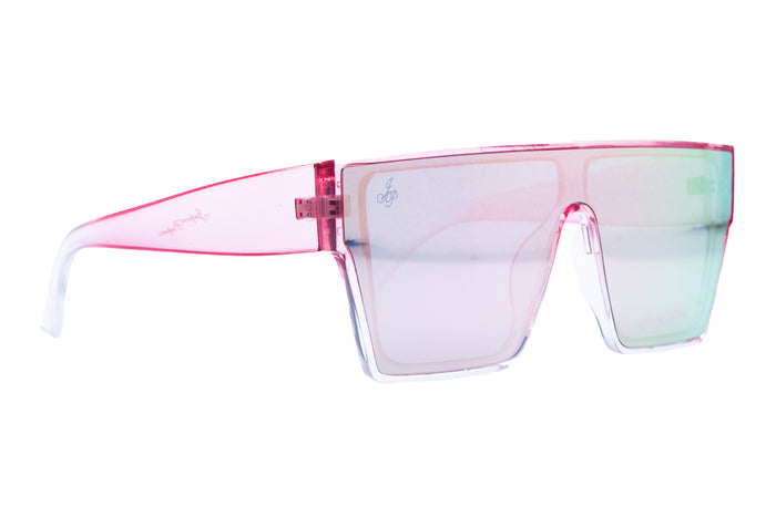 jeepers peepers SQUARE FRAME IN PINK WITH PINK TO GREEN MIRROR LENSES