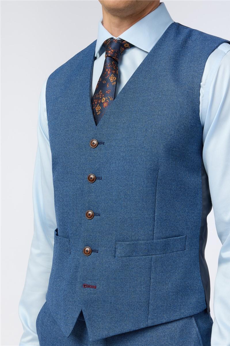 Jeff Banks Blue Texture Stretch Waistcoat