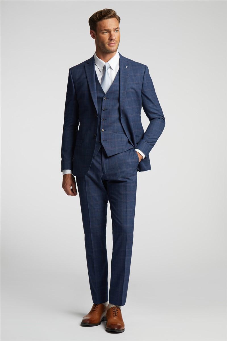 Jeff Banks Slim Fit Blue And Mauve Check Suit