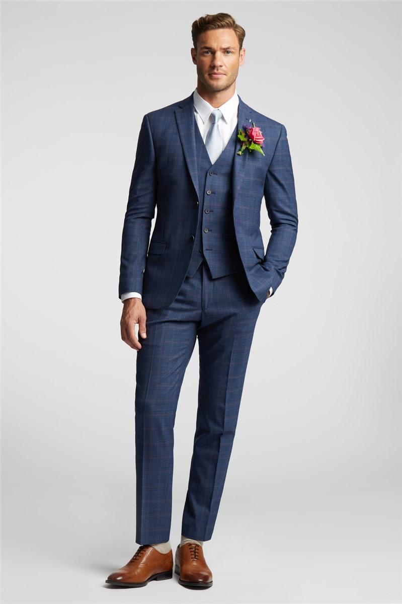 Jeff Banks Slim Fit Blue And Mauve Check Suit