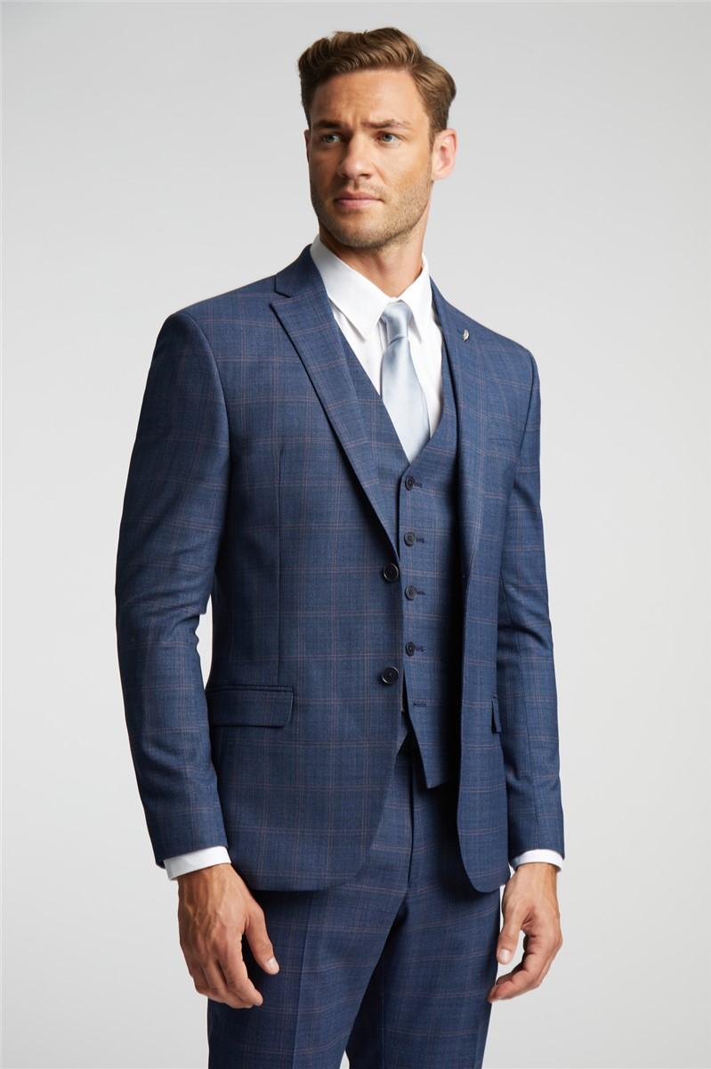 jeff banks Slim Fit Blue and Mauve Check Suit
