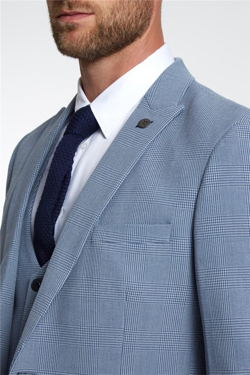Jeff Banks Slim Fit Bromley Sky Blue Check Suit
