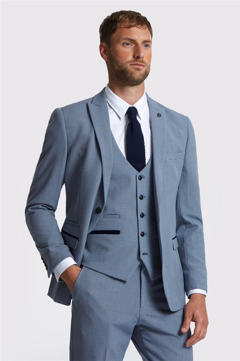 jeff banks Slim Fit Bromley Sky Blue Check Suit