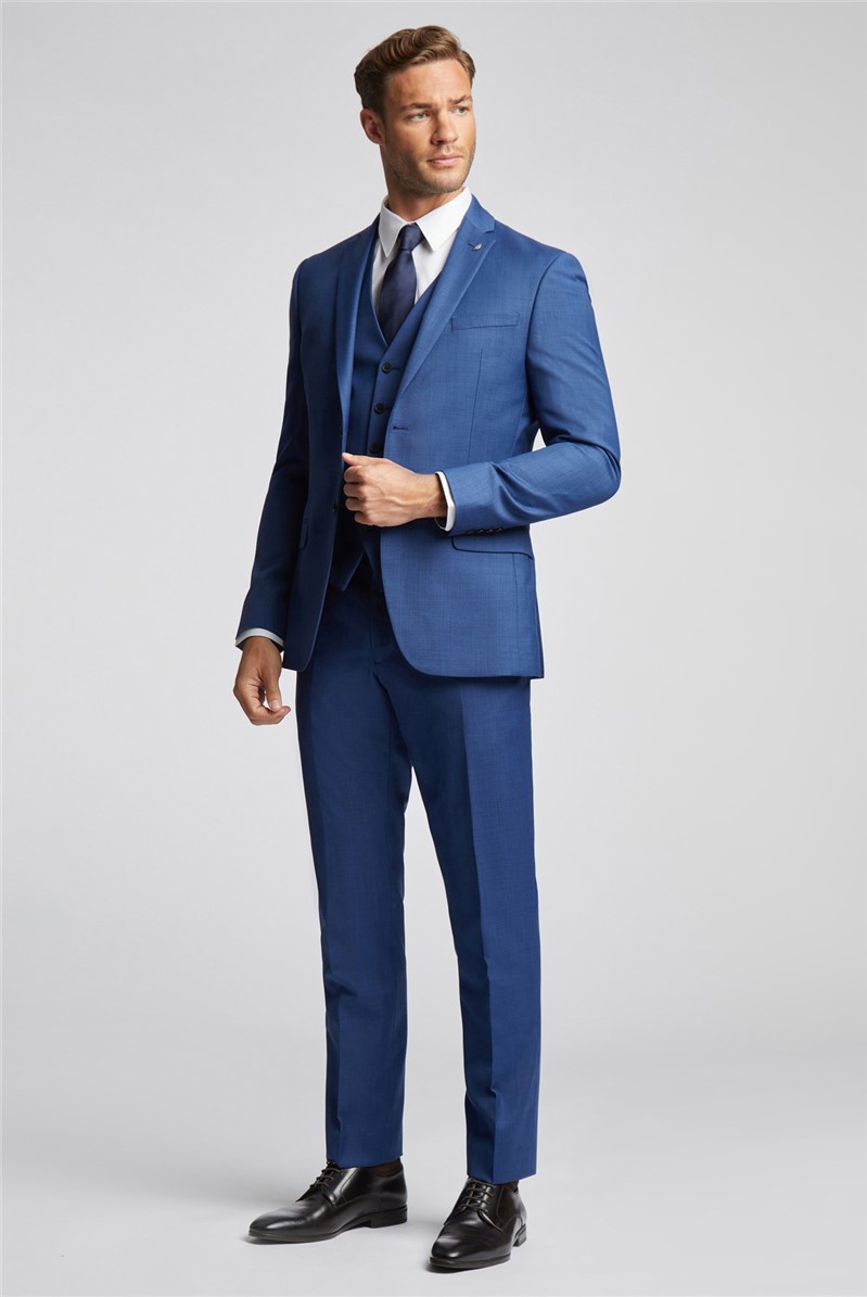 Jeff Banks Slim Fit Cobalt Sharkskin Suit