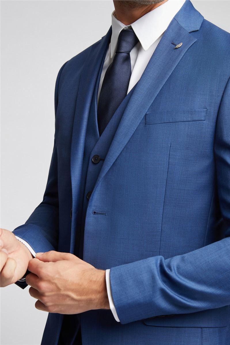 Jeff Banks Slim Fit Cobalt Sharkskin Suit