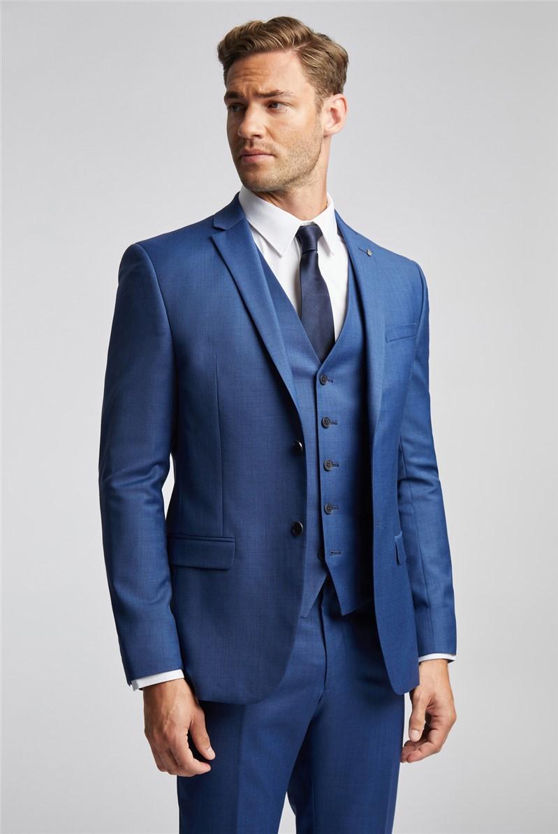 jeff banks Slim Fit Cobalt Sharkskin Suit