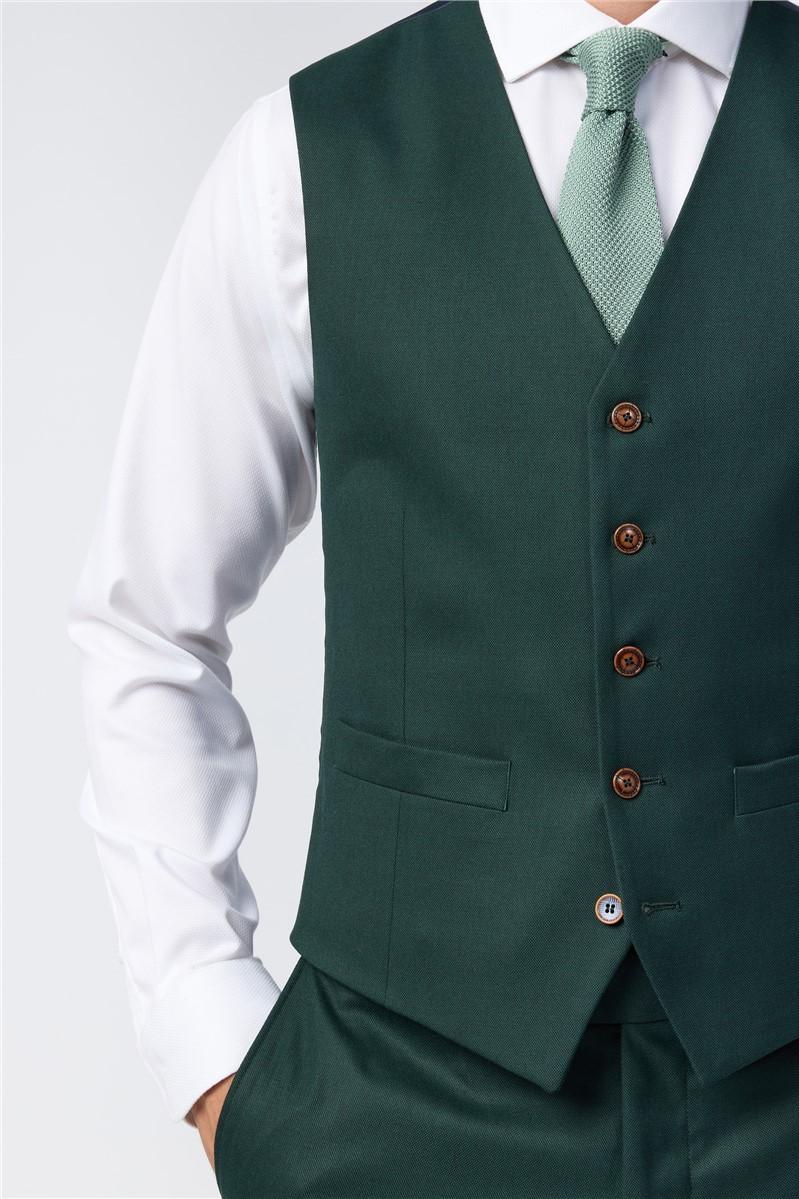 Jeff Banks Slim Fit Deep Green Texture Waistcoat