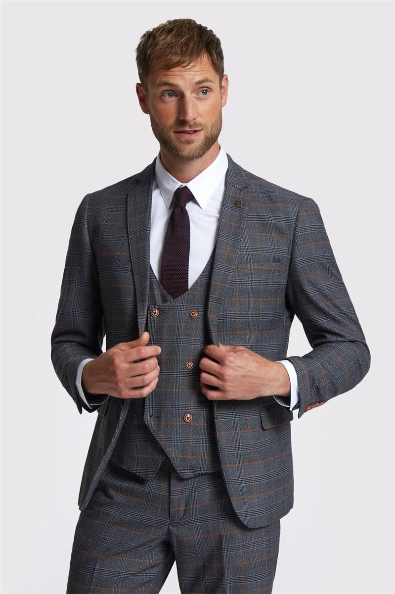 jeff banks Slim Fit Jenson Grey Check Suit