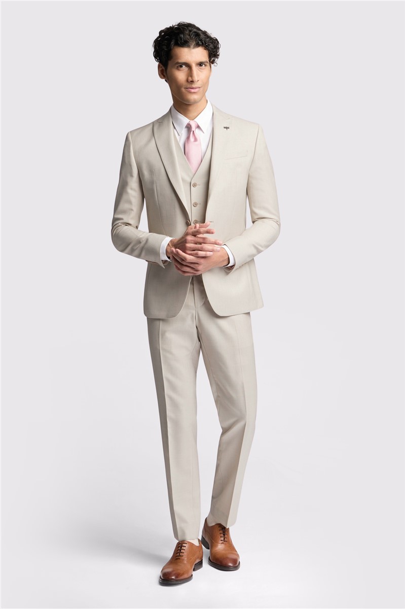 Jeff Banks Slim Fit Turner Stone Sharkskin Suit
