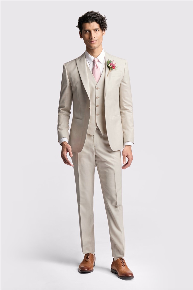Jeff Banks Slim Fit Turner Stone Sharkskin Suit