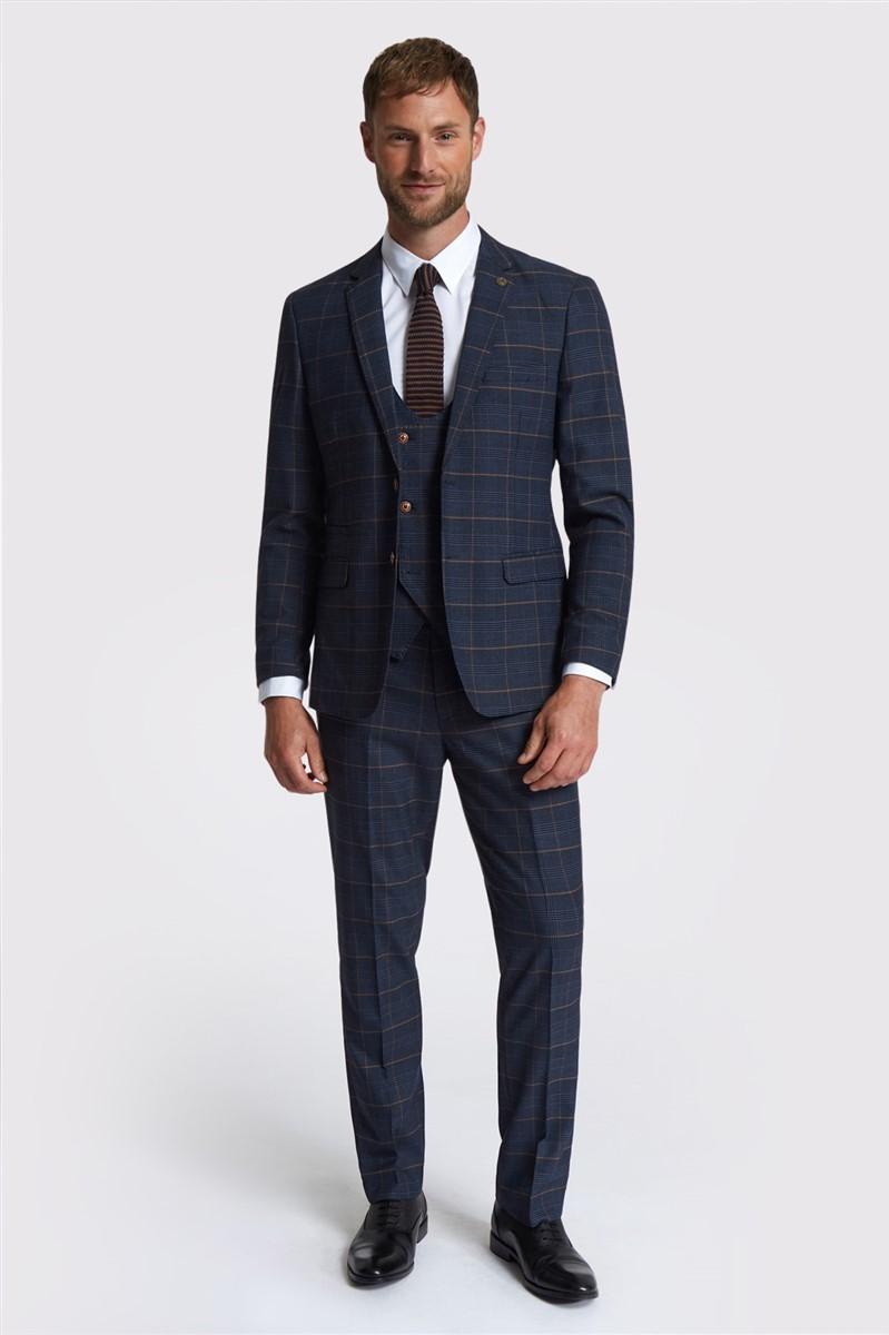Jeff Banks Tailored Fit Jenson Navy Check Suit