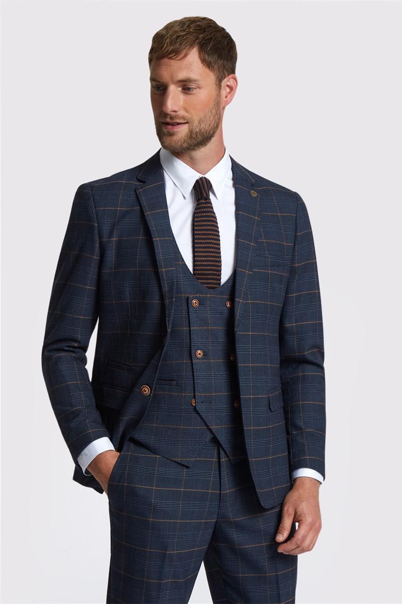 jeff banks Tailored Fit Jenson Navy Check Suit